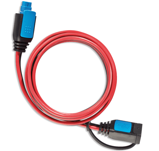 Red and black 2m extension cable with blue quick-connect terminals for Victron IP65 chargers