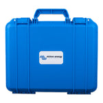 Blue Victron hard-shell carry case for IP65 battery chargers with handle and secure latches