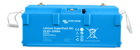 Front view of Victron SuperPack NG 25.6V 100Ah lithium battery with interface panel and rope handles