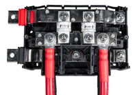 Internal view showing two 300A Class-T fuses and battery cables installed in the busbar