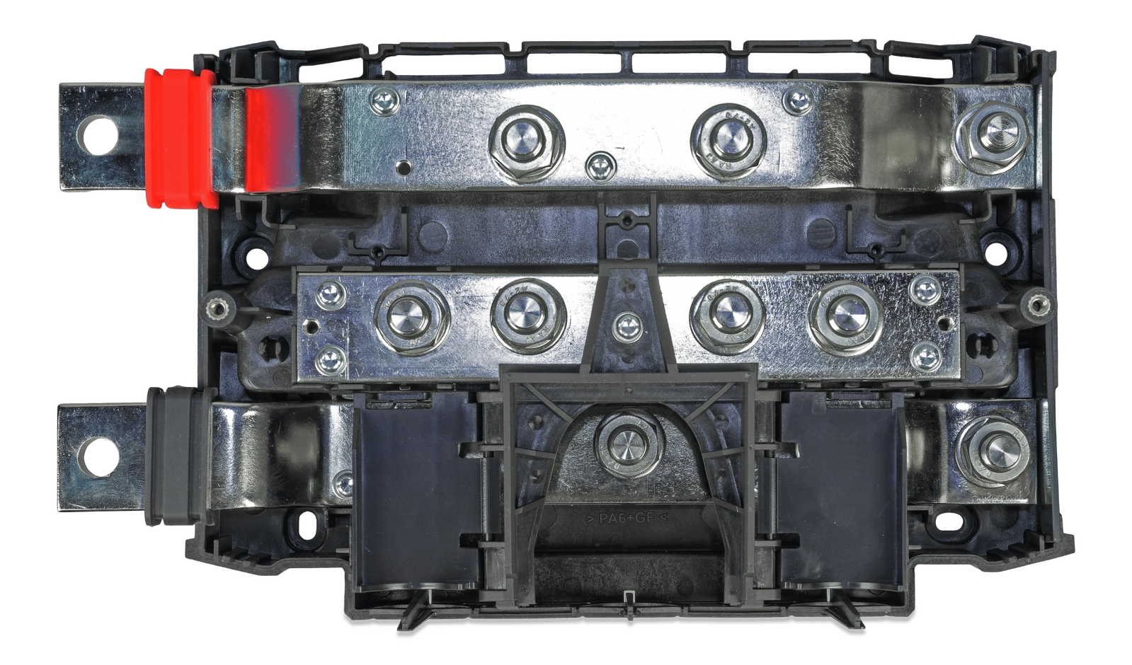 Internal view of Lynx Class-T Power In showing tinned copper busbars and M10 studs