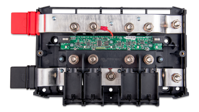 Internal view of Lynx Distributor showing M8 busbars and fuse connection terminals