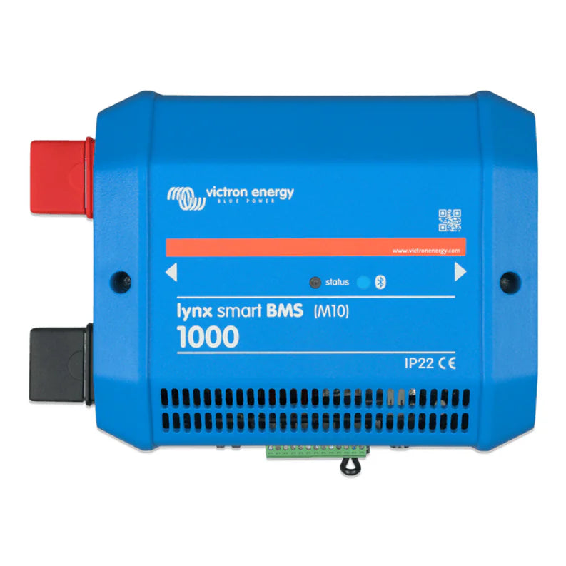 Front view of the blue Victron Lynx Smart BMS 1000 NextGen with IP22 rating
