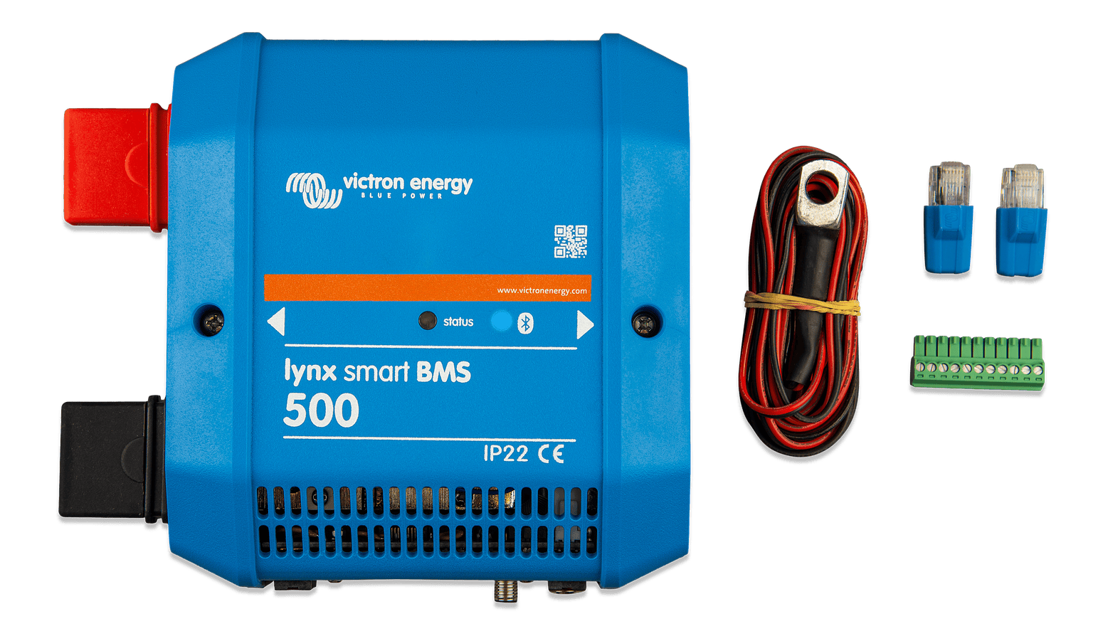 Victron Lynx Smart BMS 500 unit with included cable lug, RJ45 terminators and terminal block