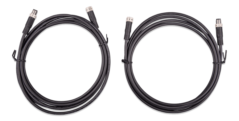 Two coiled 2m black cables with M8 male and female 3-pole connectors