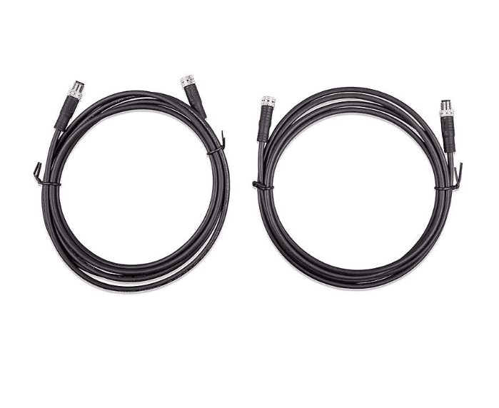 Two coiled 5m black cables with M8 male and female 3-pole connectors