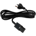 2m black mains power cord featuring an AU/NZ 3-pin plug and secure IEC C13 connector