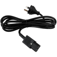 2m black mains power cord featuring an AU/NZ 3-pin plug and secure IEC C13 connector