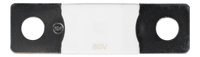 Top-down view of 60A 80V MEGA fuse showing the white ceramic housing and dual mounting holes