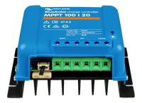 Top view looking down at the terminal designations for battery, solar PV and load output