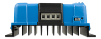 Bottom edge view of charge controller showing screw terminals and VE.Direct communication port