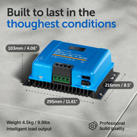 Isometric view of BlueSolar MPPT 250/100 with dimension and weight overlays