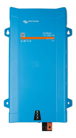 Front view of blue Victron MultiPlus 12/1600/70 inverter charger with status LED panel