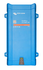 Front view of blue Victron MultiPlus 12/500/20 inverter charger with status LED indicators