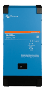 Front view of a blue Victron MultiPlus 12V 2000VA 80A inverter charger with status indicator LEDs
