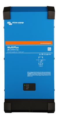 Front view of Victron MultiPlus 48V 2000VA inverter charger in blue steel enclosure