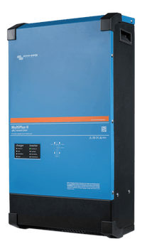 Perspective view of the steel RAL 5012 blue housing for MultiPlus-II inverter charger