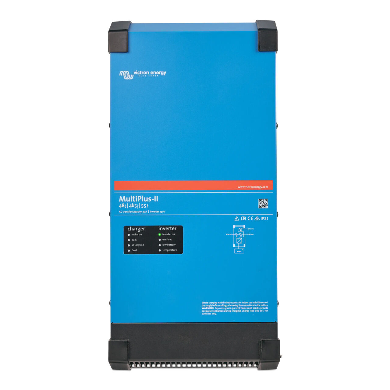 Front view of blue Victron MultiPlus-II 48V 4500W inverter charger