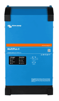Front view of blue Victron MultiPlus-II 48V 8000VA inverter charger with status LED display