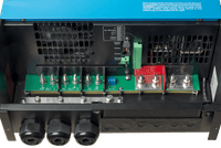 Internal view of AC and DC connection terminals and communication ports