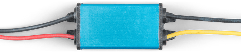 Close-up top-down view of the compact 24V to 12V 5A DC-DC converter