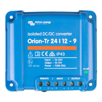 Top view of Victron Orion-Tr 24/12-9A isolated DC-DC converter with blue casing