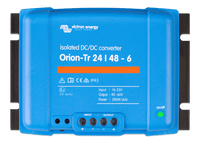 Front view of blue Victron Orion-Tr 24/48-6 isolated DC-DC converter with screw terminals
