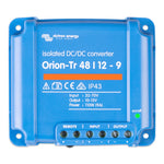 Front view of Victron Orion-Tr 48/12-9 isolated DC-DC converter with green status LED and screw terminals