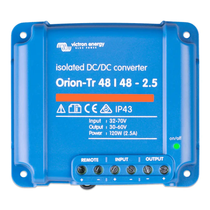 Front view of Victron Orion-Tr 48V to 48V 2.5A isolated DC-DC converter