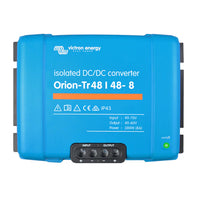 Front view of Victron Orion-Tr 48/48-8 isolated DC-DC converter in blue casing