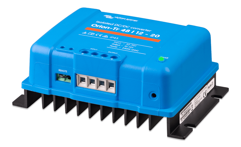 Isometric view of the Victron Orion-Tr 48V to 12V isolated DC-DC converter