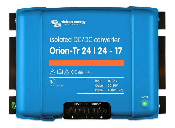 Blue Victron Orion-Tr 24/24-17 isolated DC-DC converter with 400W output power