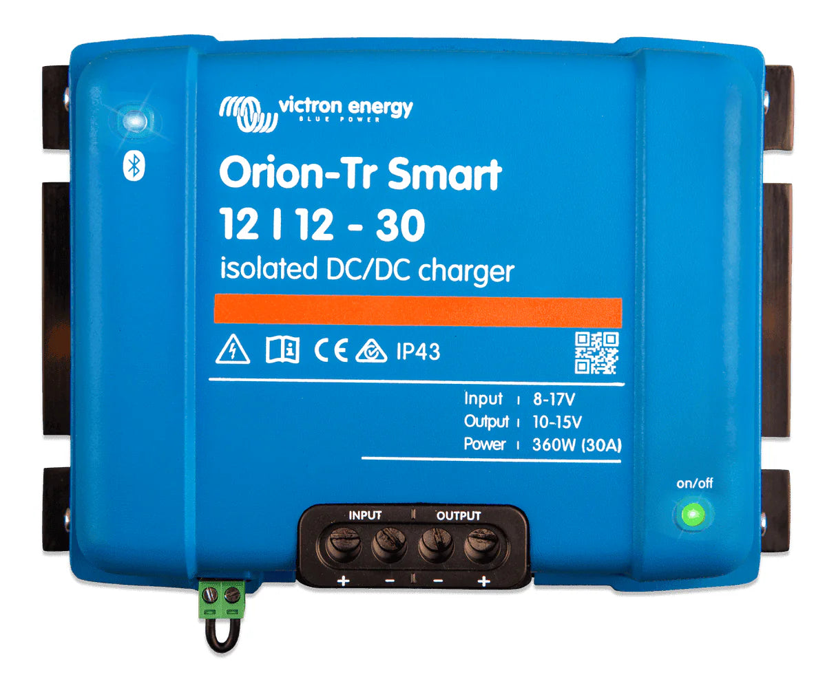 Blue Victron Orion-Tr Smart 12/12-30 isolated DC-DC charger front view