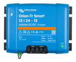 Front view of blue Victron Orion-Tr Smart 12/24-15A isolated DC-DC charger