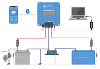 System wiring diagram for Victron Orion XS connecting alternator to starter and house batteries