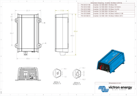 Technical dimensional drawing of the Phoenix 12/1200 inverter with height, width, and depth in millimetres