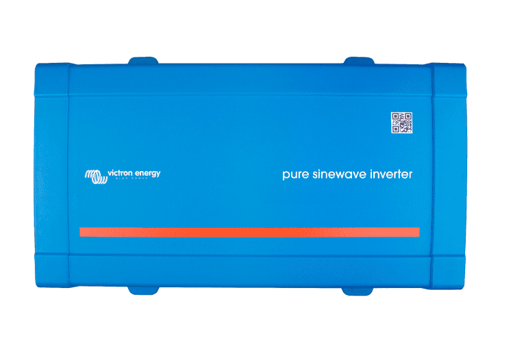 Top view of the blue Victron Phoenix Inverter 48V 500VA showing pure sinewave branding