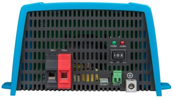 Rear panel of the inverter showing DC connection terminals and communication ports