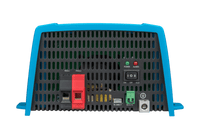 DC input side of Victron Phoenix inverter with positive and negative battery terminals and control interface