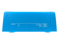 Side view of blue Victron inverter chassis with technical specifications and LED status indicator legend