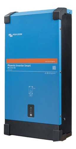 Right perspective view of the blue and black 48V 5000VA smart inverter housing