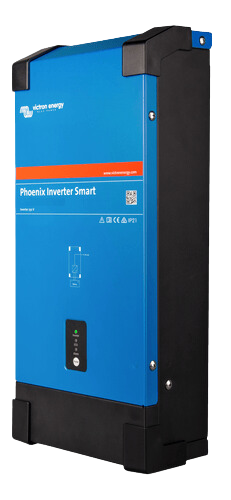 Right perspective view of the blue and black Phoenix Smart Inverter 24V 1600VA