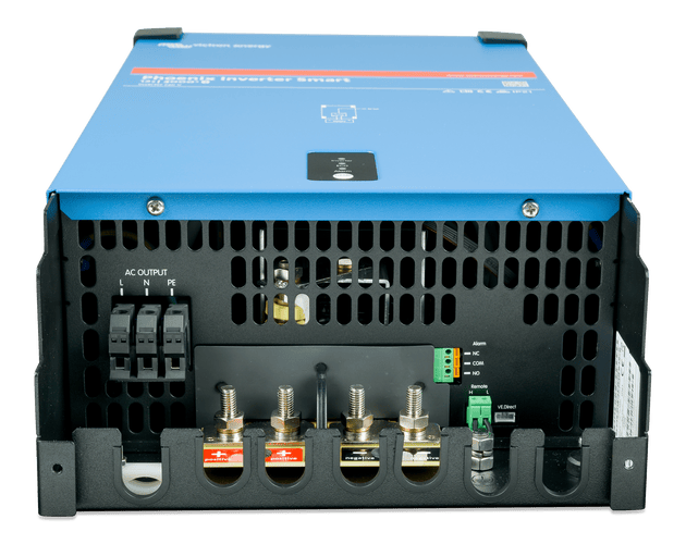 Bottom interface panel of the Phoenix Smart Inverter showing AC and DC connection points