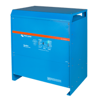 Perspective view of the blue aluminium enclosure for the Victron Quattro 15000VA inverter charger
