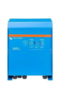 Front view of blue Victron Quattro 24V 5000VA inverter charger with LED status indicators