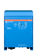 Front view of blue Victron Quattro 24V 8000VA inverter charger with status LED indicators