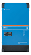 Front view of the blue Victron Quattro-II 24V 5000VA inverter charger