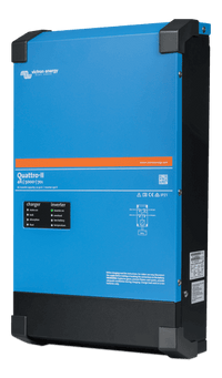 Side angle view of the Victron Quattro-II 48V 5000VA inverter charger enclosure