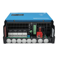 Internal view of Victron Quattro-II AC and DC connection terminals