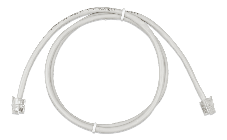 Coiled 0.3m grey RJ12 UTP cable with transparent modular connectors on both ends